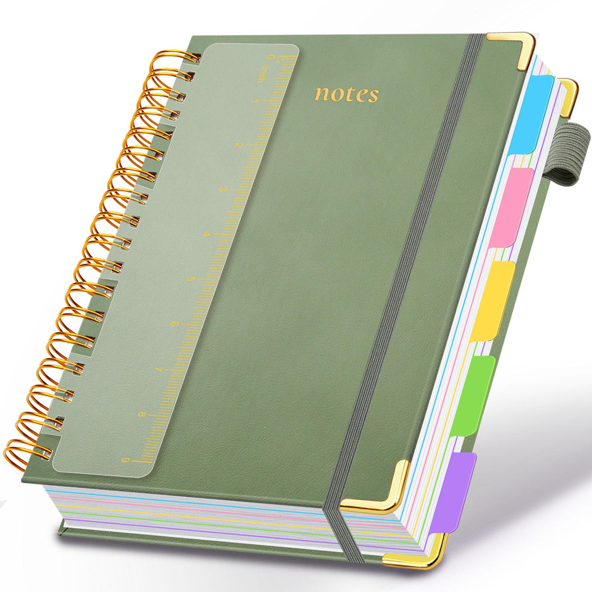 Hardcover Spiral Notebook 8"x10" Journal Notebook with Tabs and Removable Dividers 300 Pages 5 Subject Notebook College Ruled, Faux Leather Spiral Bound Notebook for Women School Work (Purple)