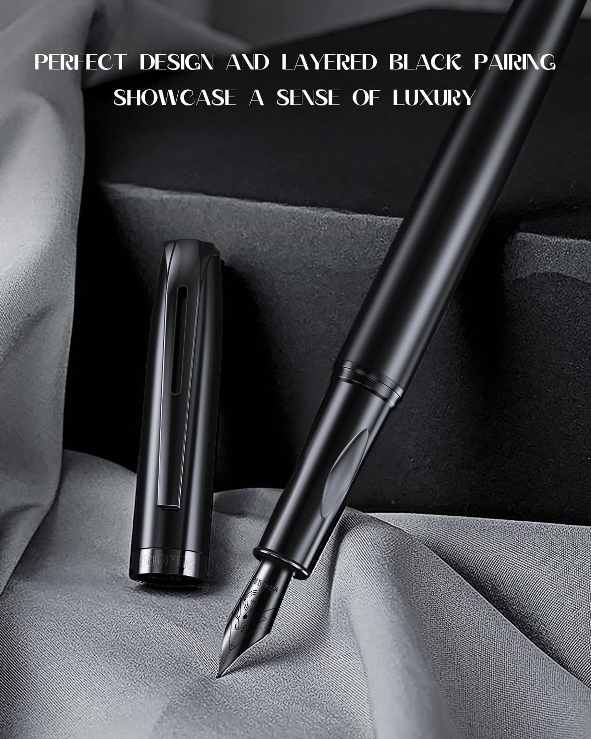 samurai Fountain Pen Set,Hand Polished Medium Nib,Calligraphy Nib(Bent Nib),Includes 8 Ink Cartridges,Ink Refill Converter*2 And Gift Box,Best Pen Gift Set for Men & Women(Black )