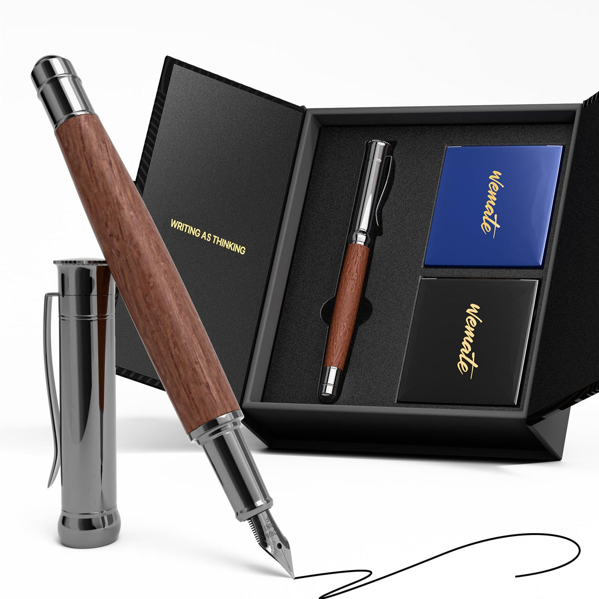 WEMATE Fountain Pen Set for Writing, Fine Nib, Black Oak