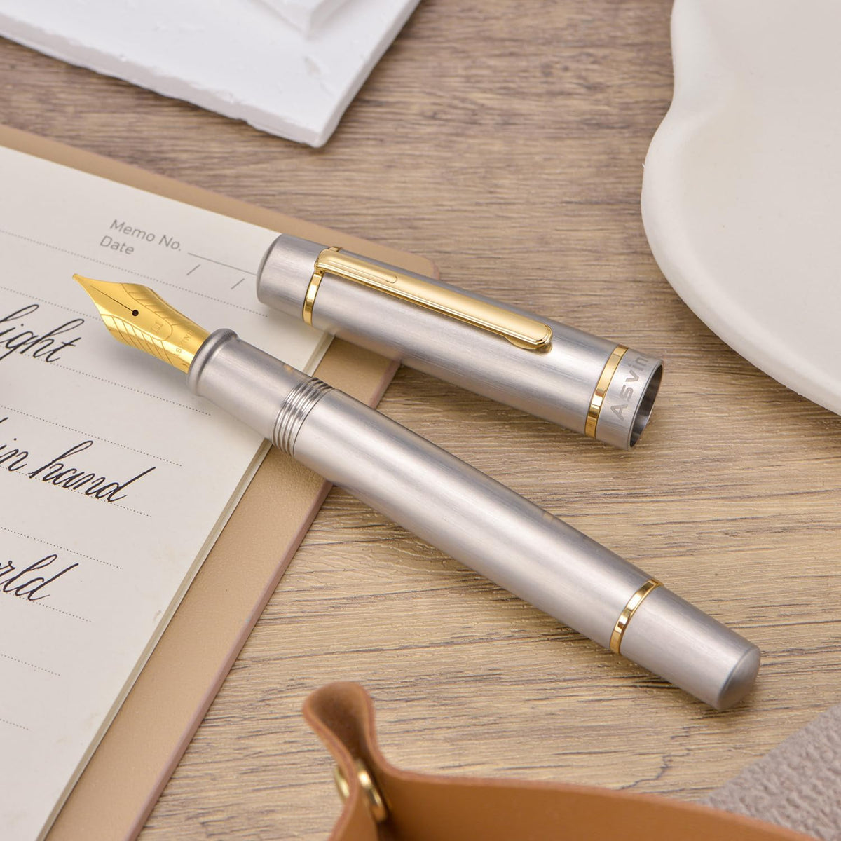 Asvine P100 Brushed Titanium Piston Fountain Pen, #8 Extra Fine Nib Writer