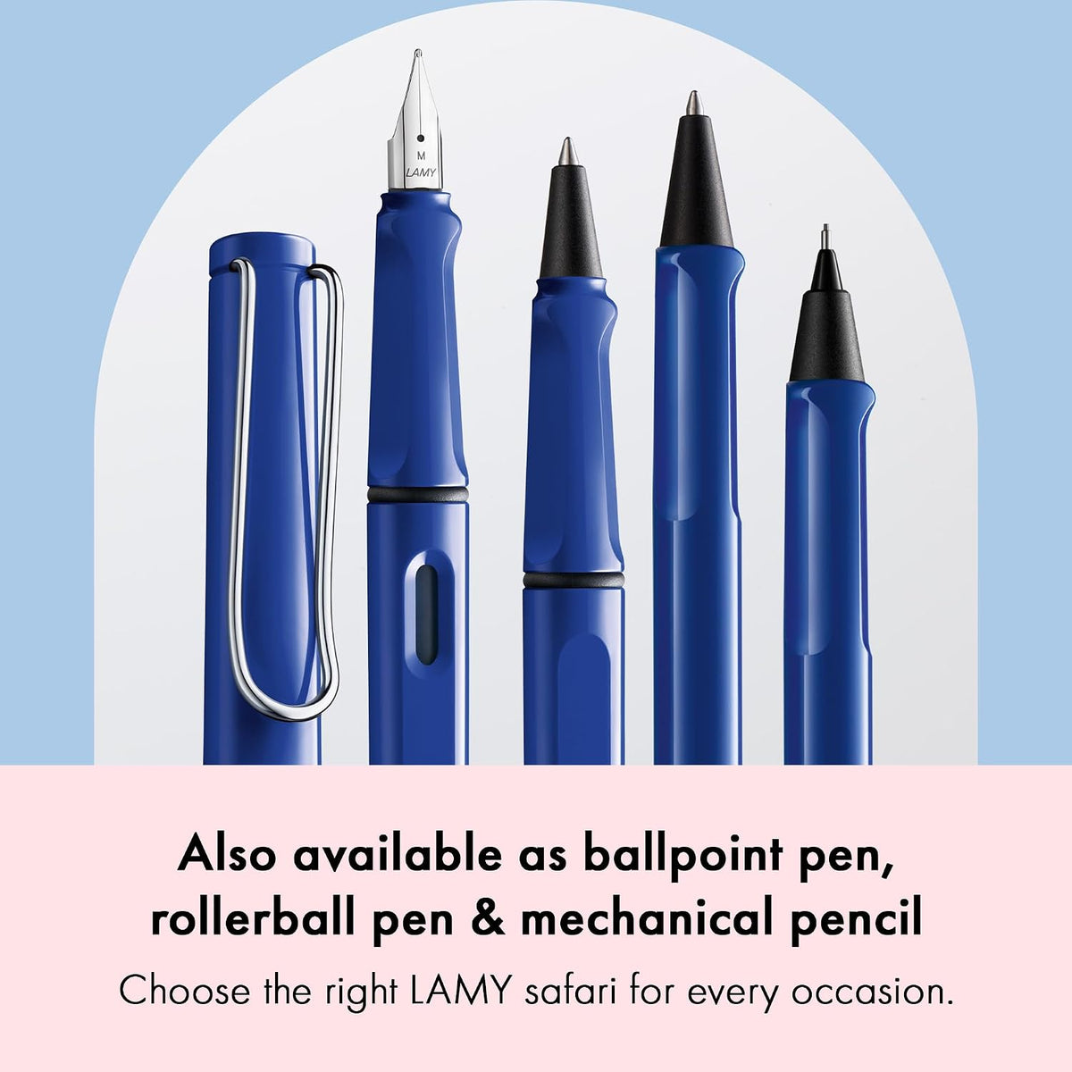 LAMY safari blue - Fountain Pen with ergonomic grip & polished steel nib in size F - ideal for any Writing & Calligraphy - including LAMY T 10 blue cartridge - Right-Handed