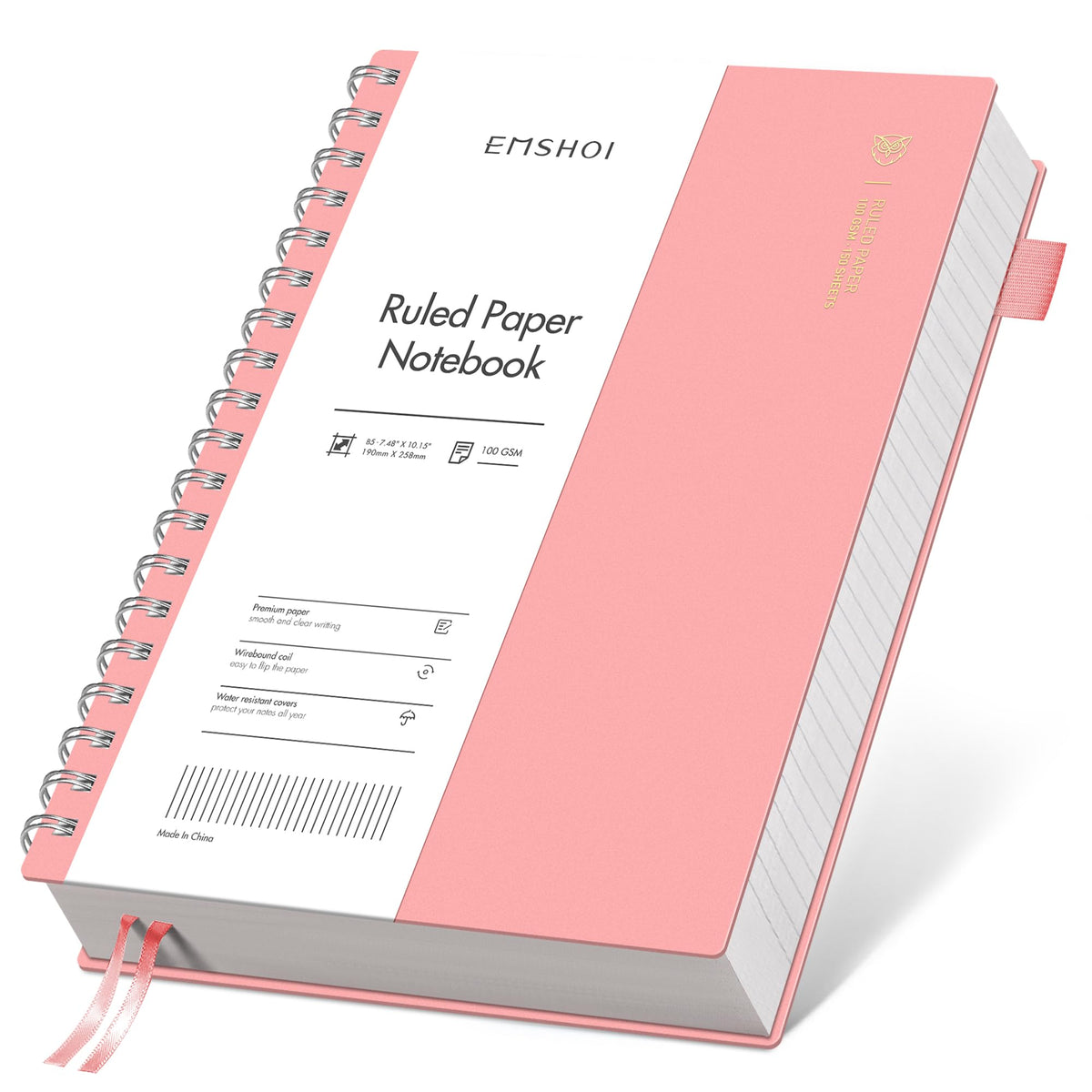 EMSHOI Lined Spiral Journal Notebook, 300 Pages, A5 Size (5.7'' x 8.2'')