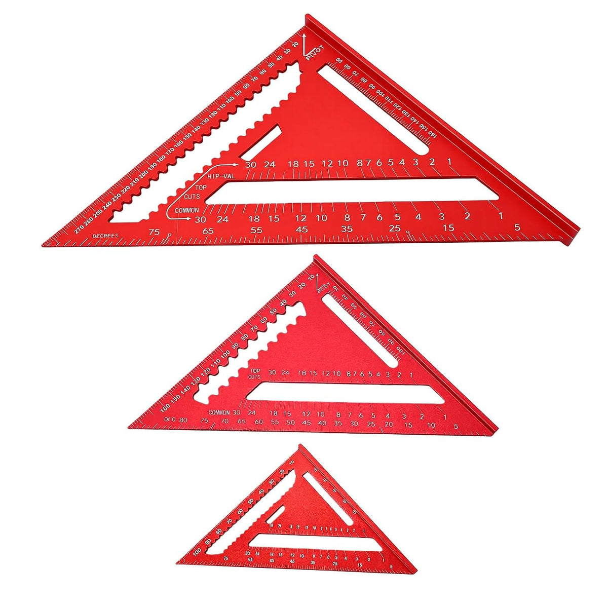 GOWENIC 3PCS Aluminum Rafter Square Set 4/6/12 Inch Carpenter Triangular Ruler Woodworking Framing Tool for Roofing Angle Marking Layout Dual Sided Scale