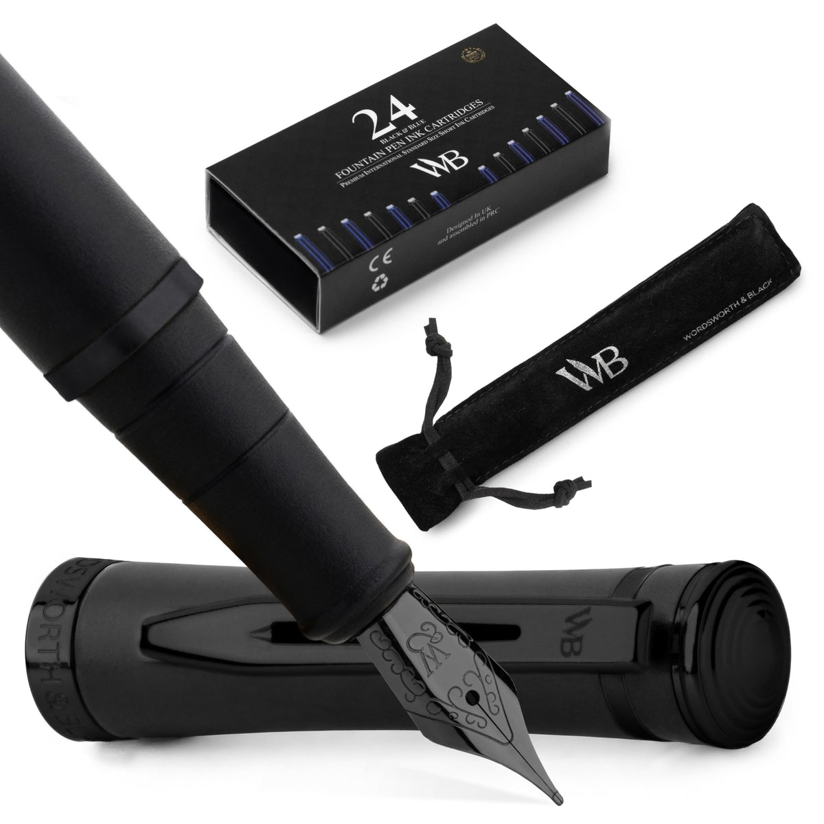 Wordsworth & Black Fountain Pen Set for Writing, Extra Fine Nib, Silver