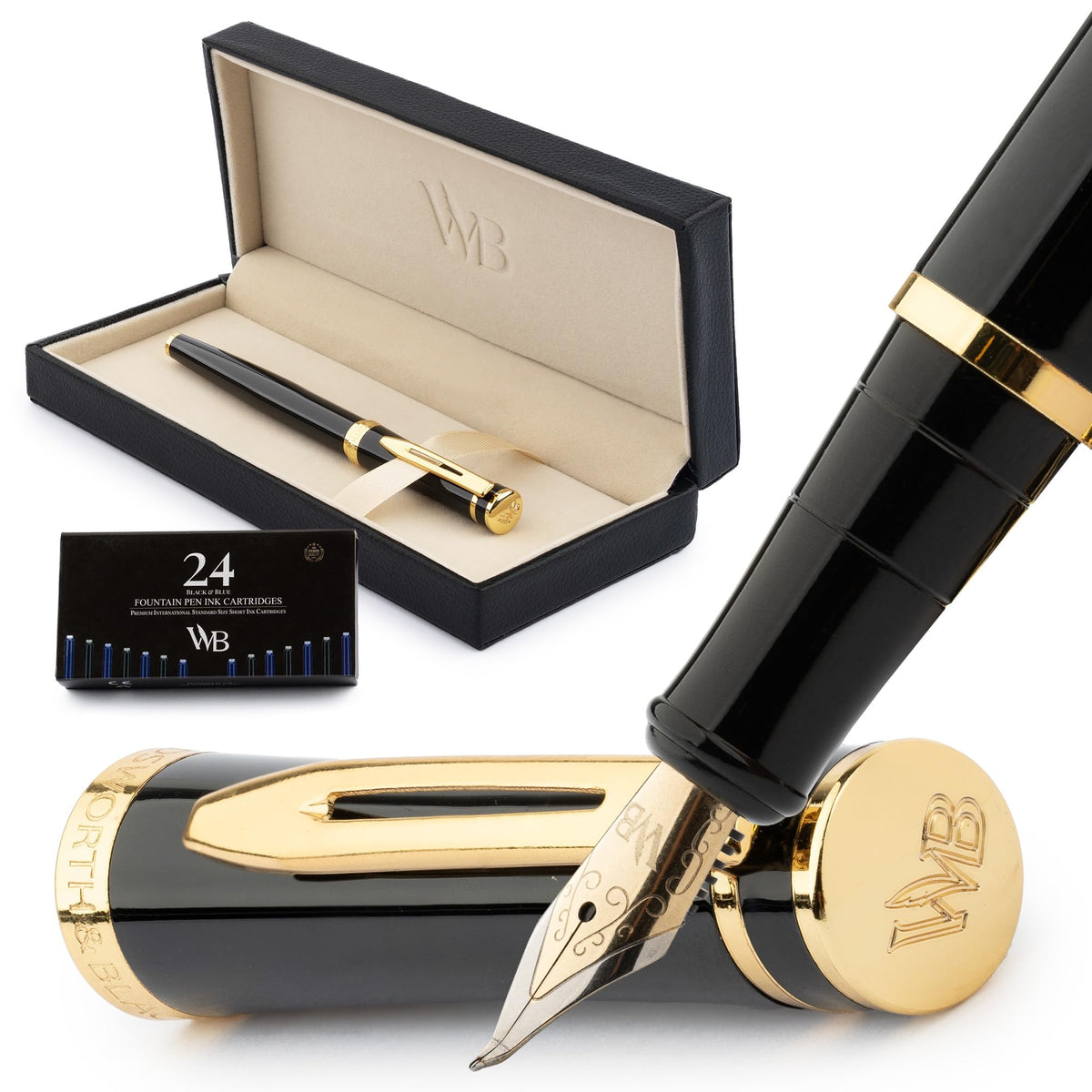 Wordsworth & Black Luxury Fountain Pen Set for Writing, Medium Nib, Silver