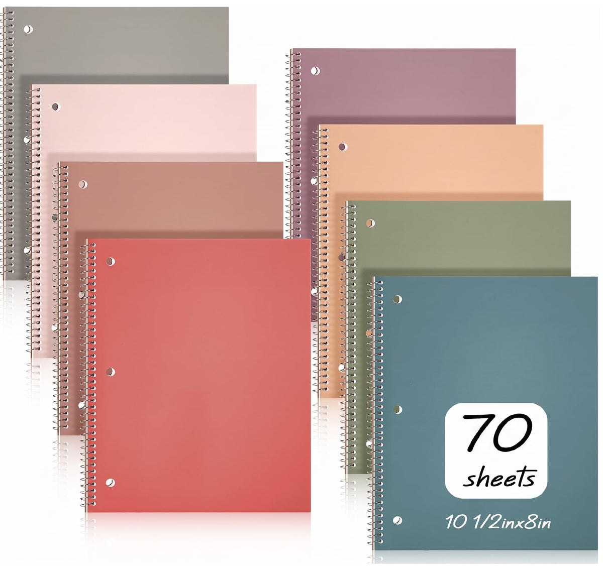 Teling 12 Pcs 1 Subject Spiral Notebook for Work College Ruled 8 x 10 1/2 Inch Spiral Journal Notebook 3 Hole Punched Paper Tear Line 70 Sheets Office School Study Supplies (Pastel Color)