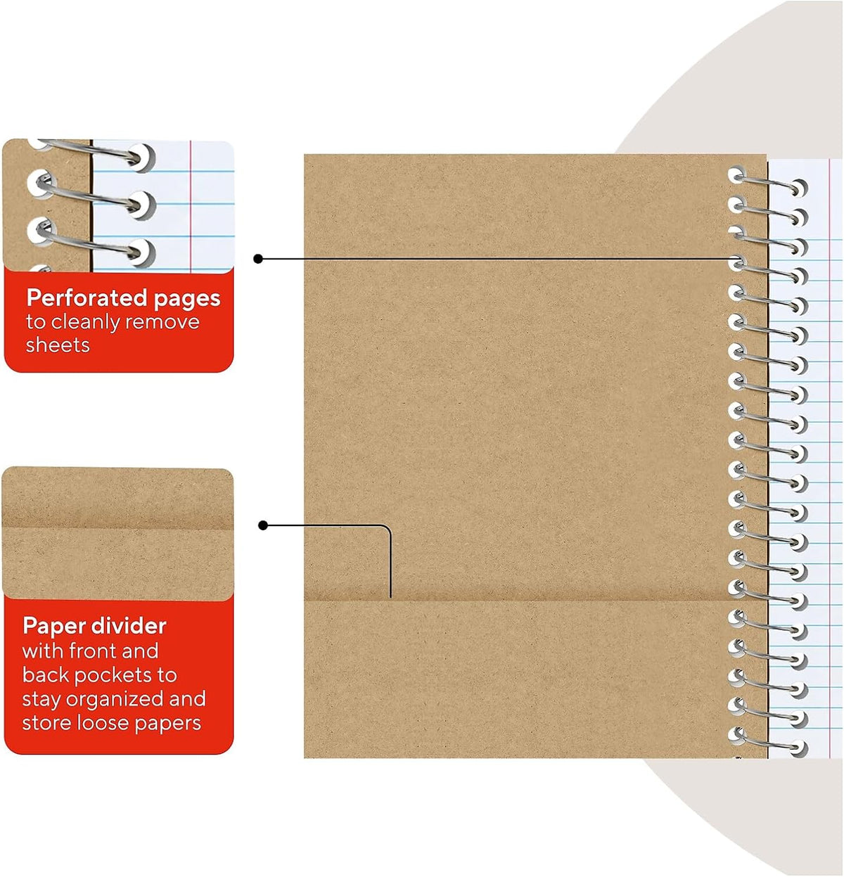 Staples 1-Subject Notebook, 5.875x9 Inch, College Ruled, Brown