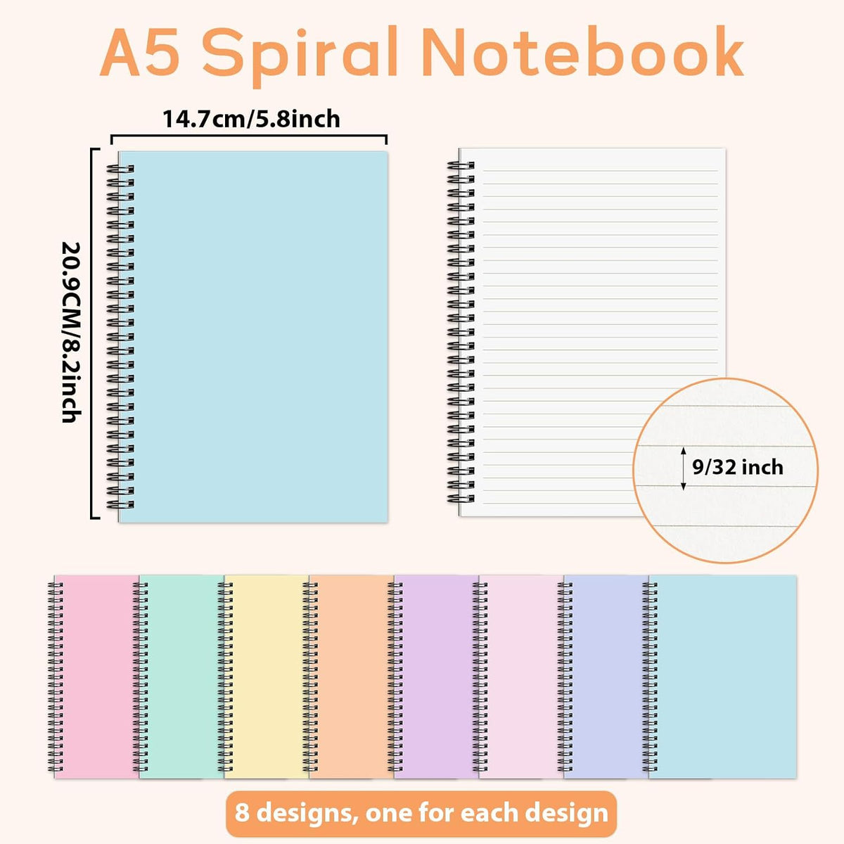 gisgfim 8 Pack Spiral Notebook A5 8.3 x 5.7 Inch College Ruled Spiral Journal Notebook 100 Pages/50 Sheets School Professional Journaling Notebooks for Business Work School Office Supplies(Colorful)