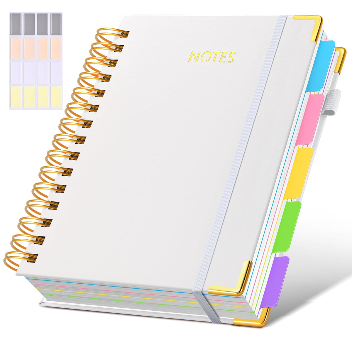Hardcover Spiral Notebook journal with Removable Dividers Tabs, 300 Pages Leather 5 Subject Notebook College Ruled, 8"x10" Large B5 Notebooks for Work School Note taking, Lined Journal for Women,Green