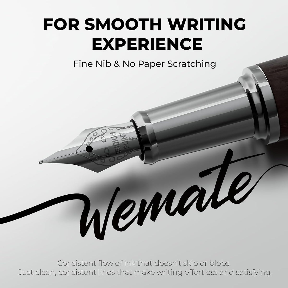 WEMATE Fountain Pen Set for Writing, Fine Nib, Black Oak