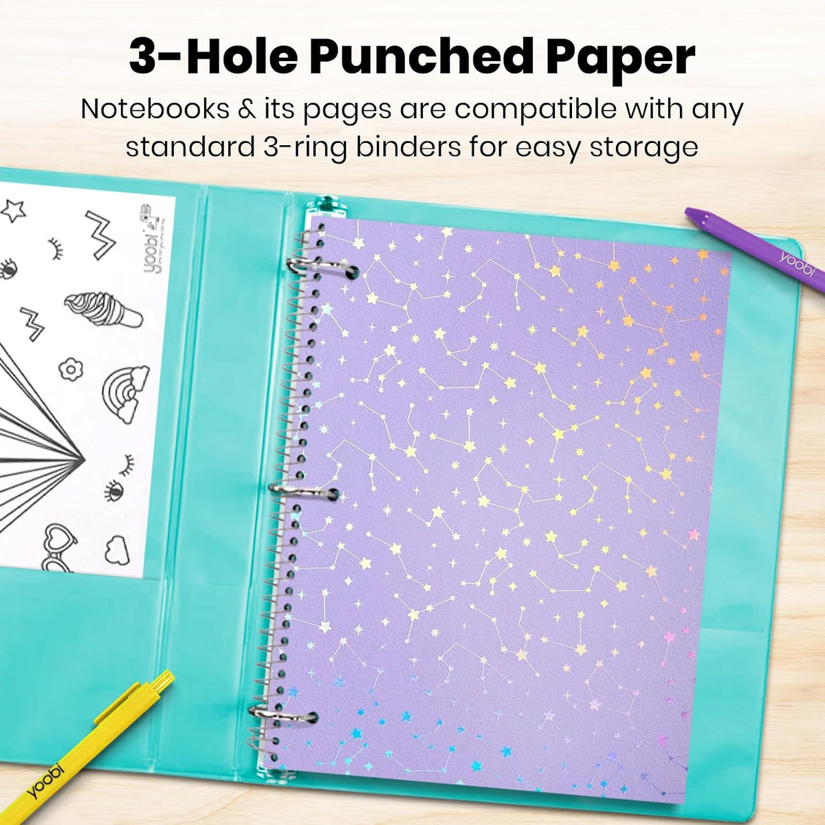 Yoobi College Ruled Spiral Notebooks, 3-Pack, Celestial, 150 Sheets