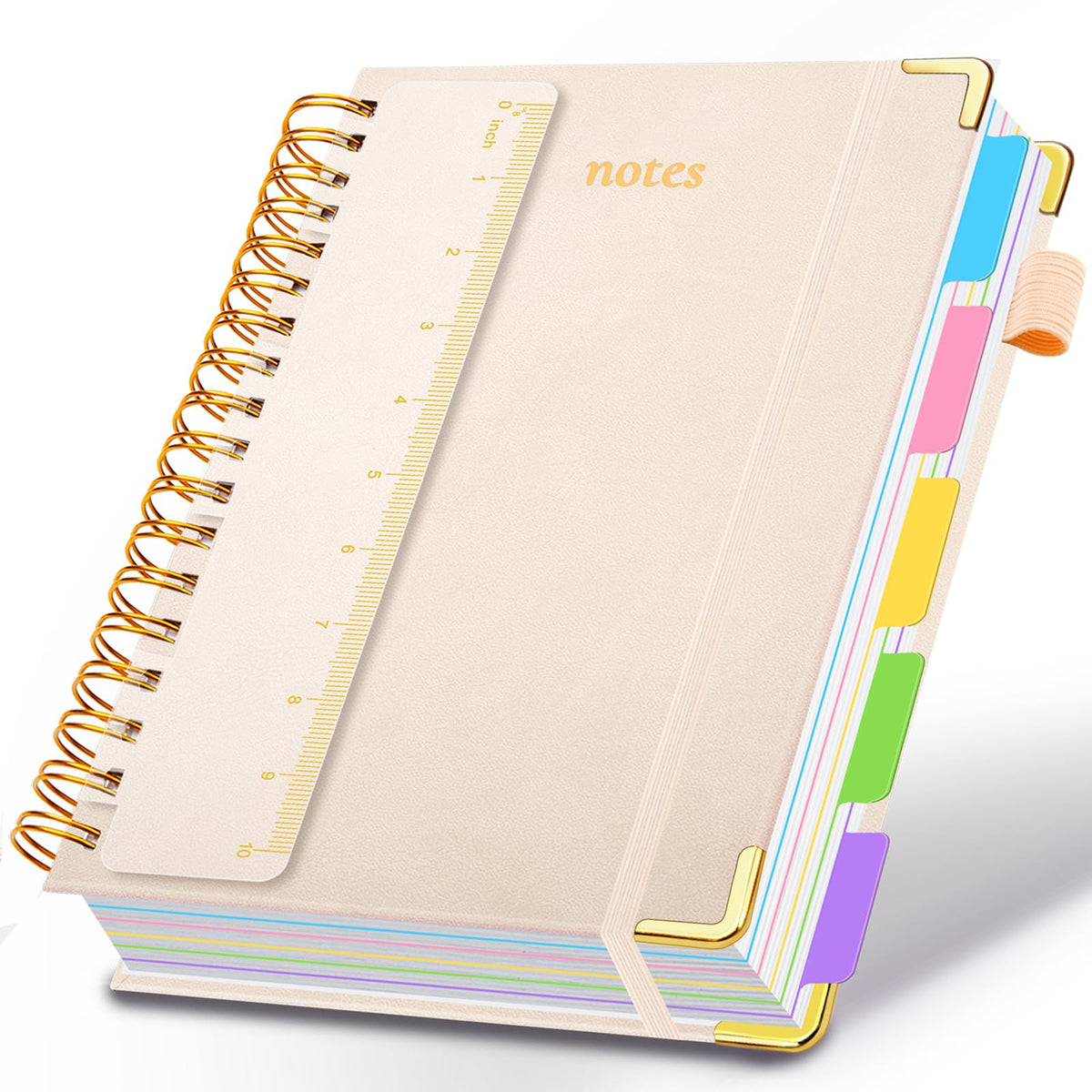 Hardcover Spiral Notebook 8"x10" Journal Notebook with Tabs and Removable Dividers 300 Pages 5 Subject Notebook College Ruled, Faux Leather Spiral Bound Notebook for Women School Work (Purple)
