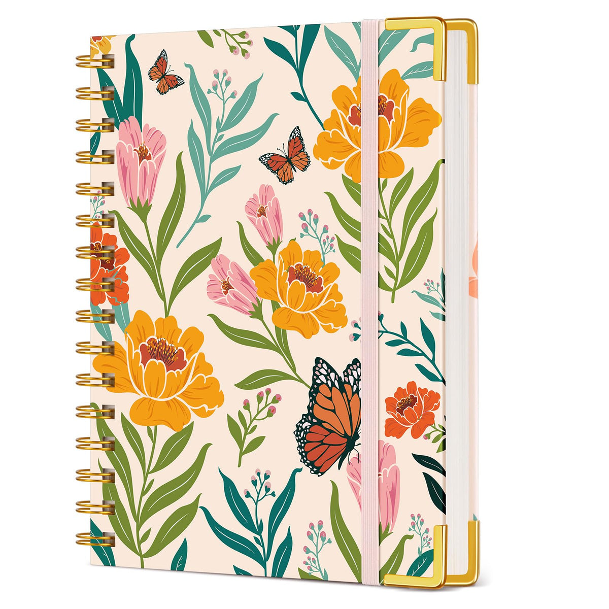 Cute Spiral Notebook Journal for Women, 200 Pages Lined Notebooks 8.5” x 11”, A4 Large Hardcover Spiral Journals with 100 GSM Thick Paper, College Ruled Notebook for Writing Work School, Orange Floral