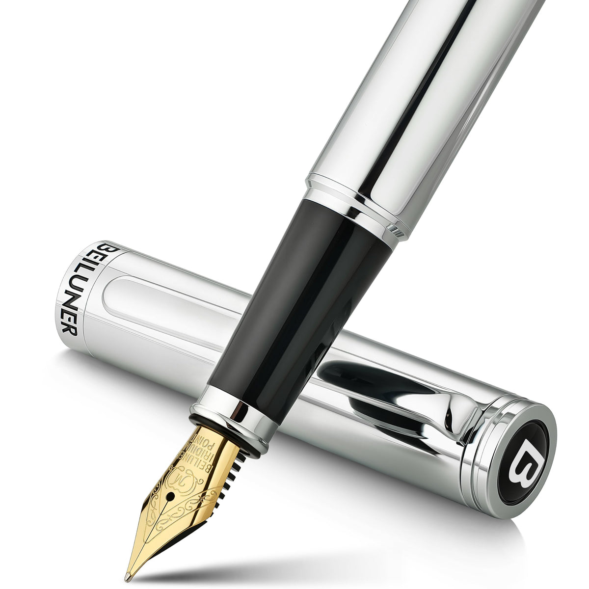 BEILUNER Blue Fountain Pen, 24K Gold Accents, Gorgeous 24K Gilded Nib(Fine)