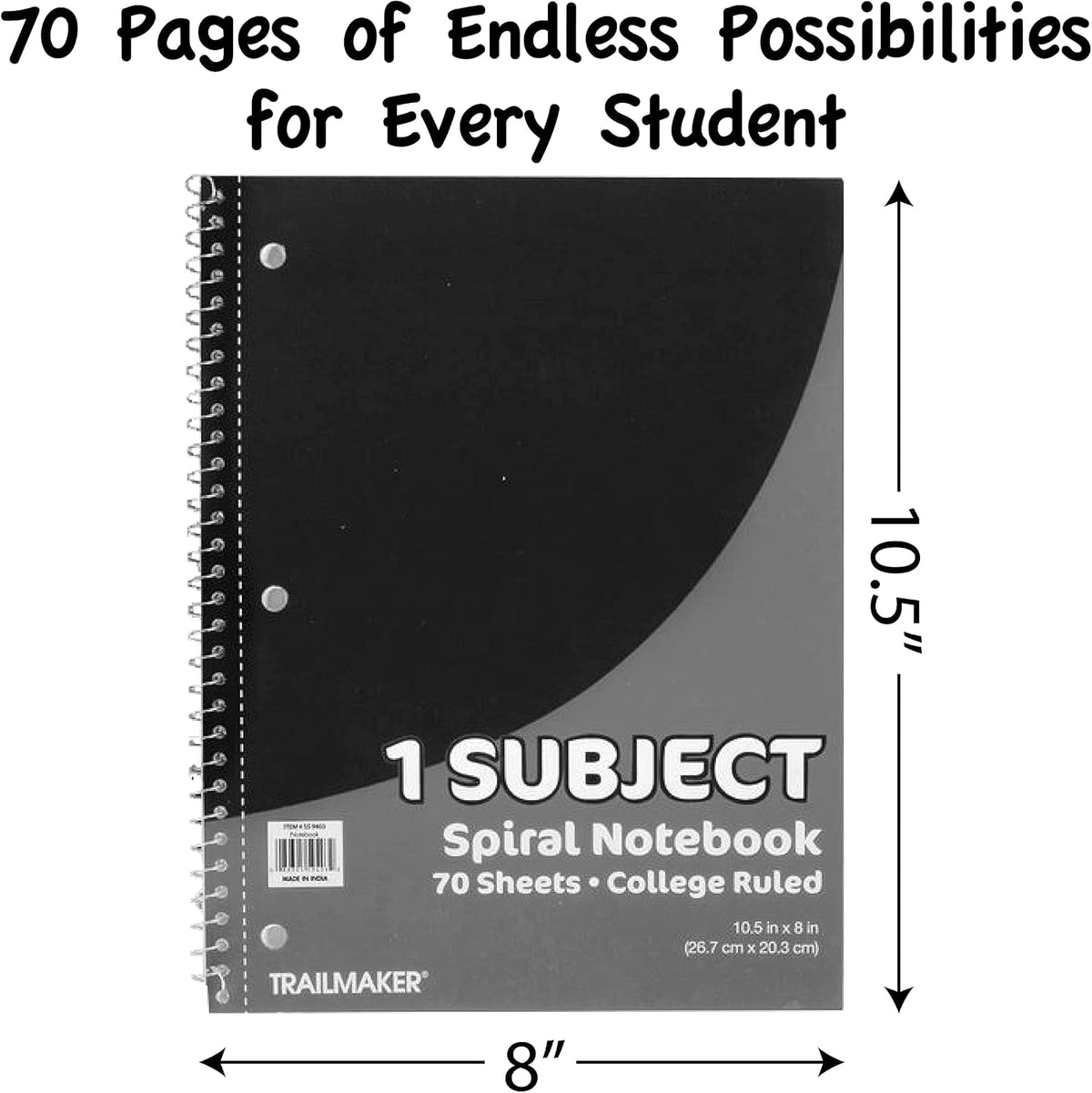 Trail maker Bulk Notebooks (50 Pack), One Subject Notebooks College Ruled, 140 Pages (70 Sheets),Spiral Bulk Notebooks for Kids, School Supplies, Journaling, Note Taking, Students, and Work
