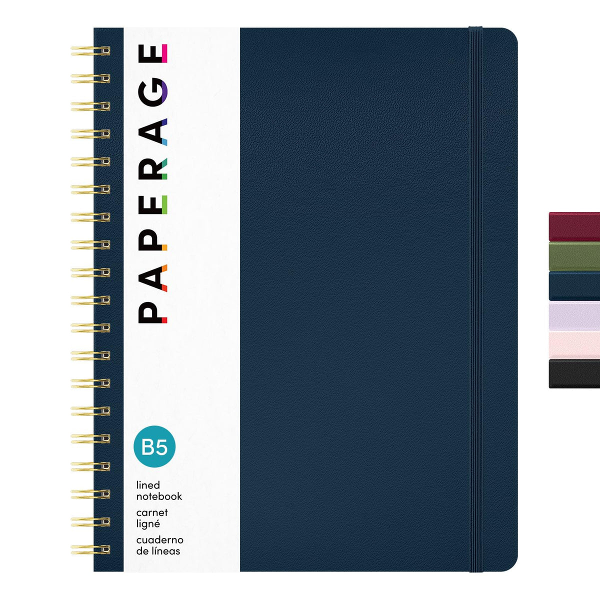 PAPERAGE Lined Spiral Journal Notebook, (Burgundy, Navy, Olive Green), 3 Pack, 160 Pages, Medium 5.5 inches x 8 inches - 100 GSM Thick Paper, Hardcover, Double-Wire Spiral Journal & Notebook