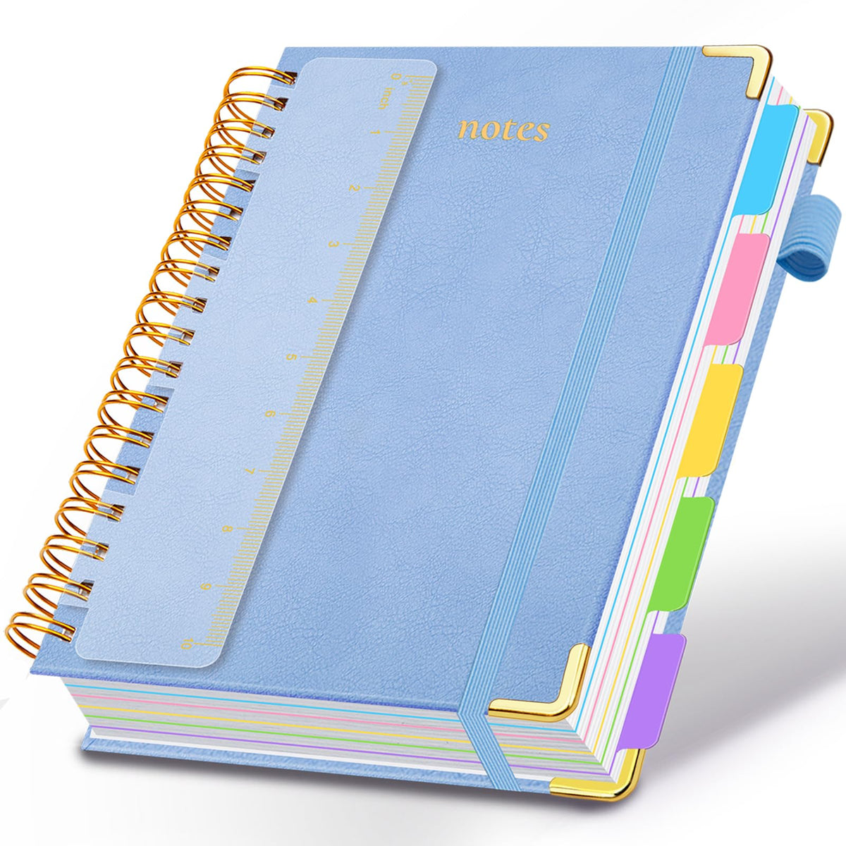 Hardcover Spiral Notebook 8"x10" Journal Notebook with Tabs and Removable Dividers 300 Pages 5 Subject Notebook College Ruled, Faux Leather Spiral Bound Notebook for Women School Work (Purple)