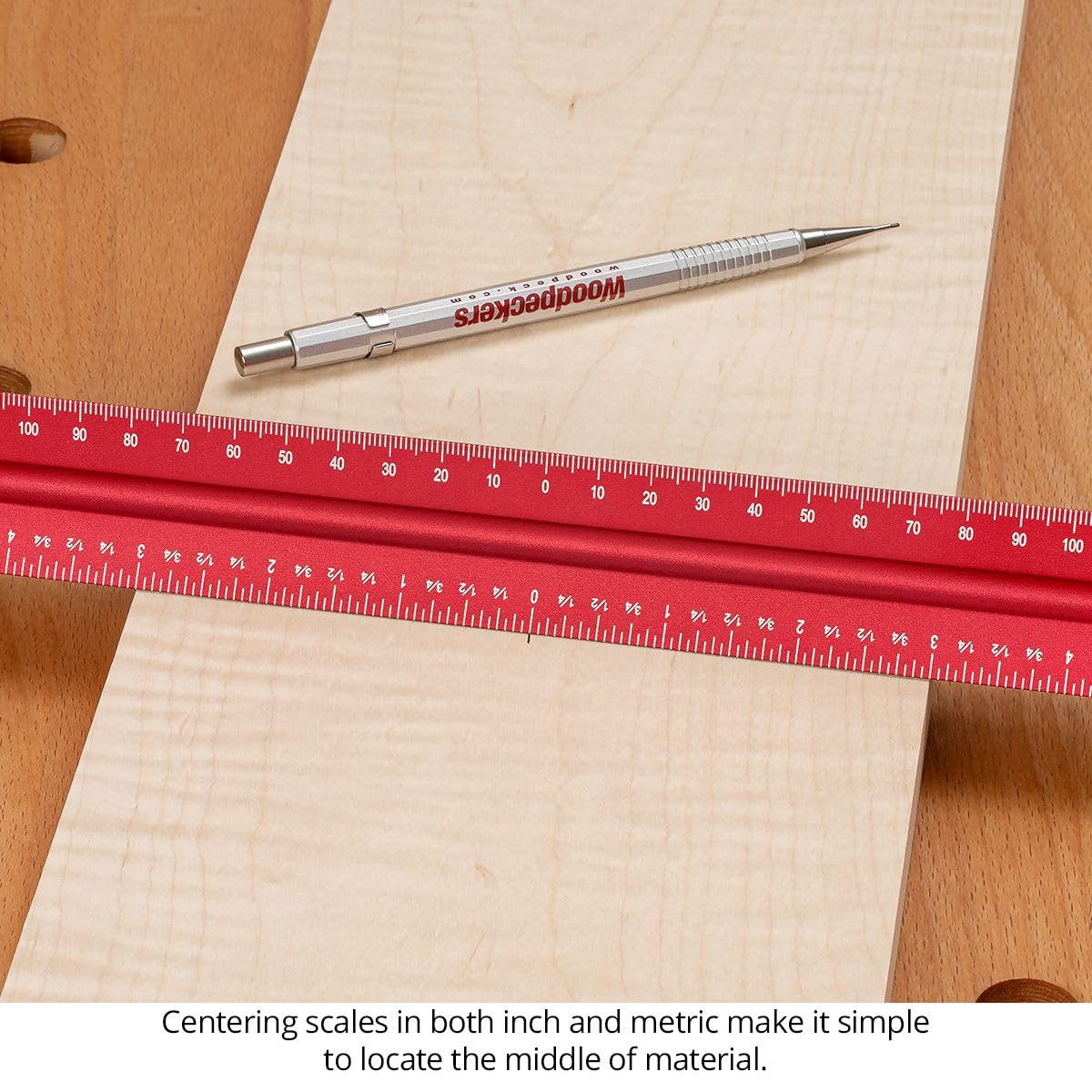 Woodpeckers Hexscale Rule, 36 Inch / 900MM, 6-in-1 Woodworking Ruler with Stop, Inch, Metric & Centering Scales, R2L & L2R Measuring, Architect Style