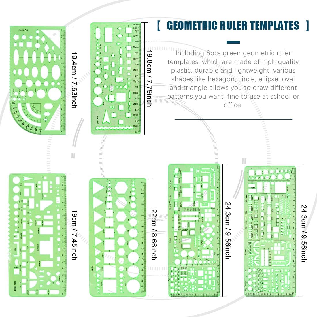 Glarks 16 Pieces Measuring Templates Building Formwork Stencils Geometric Drawing Rulers and Triangular Architect Scale Ruler with Pencil, Pencil Lead Refills, Eraser for Office and School