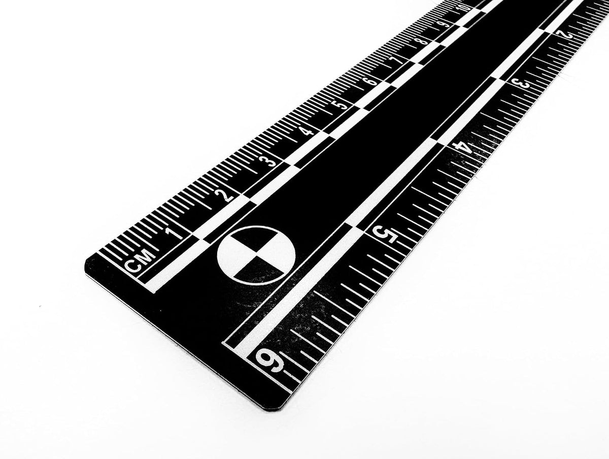 Crime Scene Professional Evidence Photography Scale, 10-Pack, 15cm/6inch Vinyl Rulers with Reference Circles, Dual Measurement (Black)