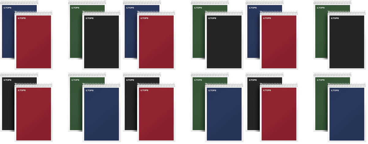 Tops Spiral Steno Books 8 Pack, 6" x 9", Gregg Rule White Paper, Assorted Covers, 80 Sheets per Book/8 Books per Pack, Red, Black, Blue, Green (80219)
