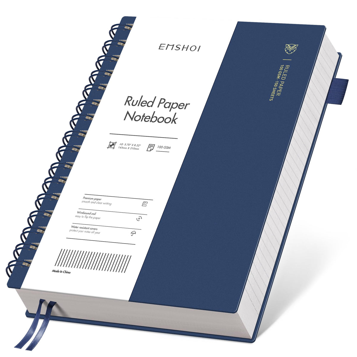 EMSHOI Lined Spiral Journal Notebook, 300 Pages, A5 Size (5.7'' x 8.2'')
