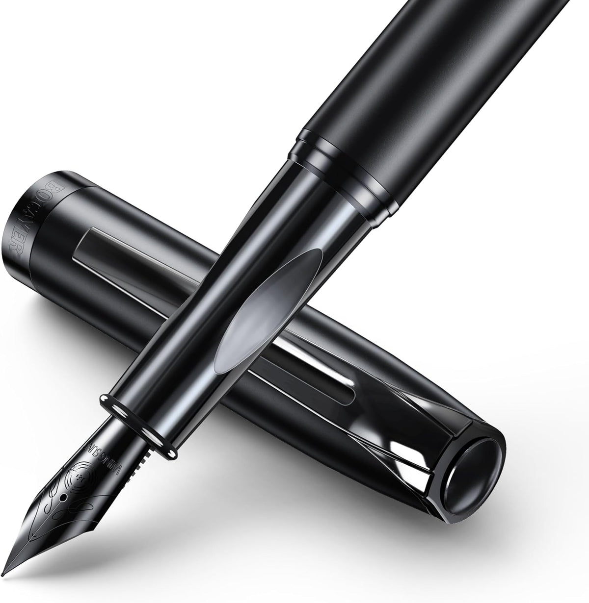 samurai Fountain Pen Set,Hand Polished Medium Nib,Calligraphy Nib(Bent Nib),Includes 8 Ink Cartridges,Ink Refill Converter*2 And Gift Box,Best Pen Gift Set for Men & Women(Black )