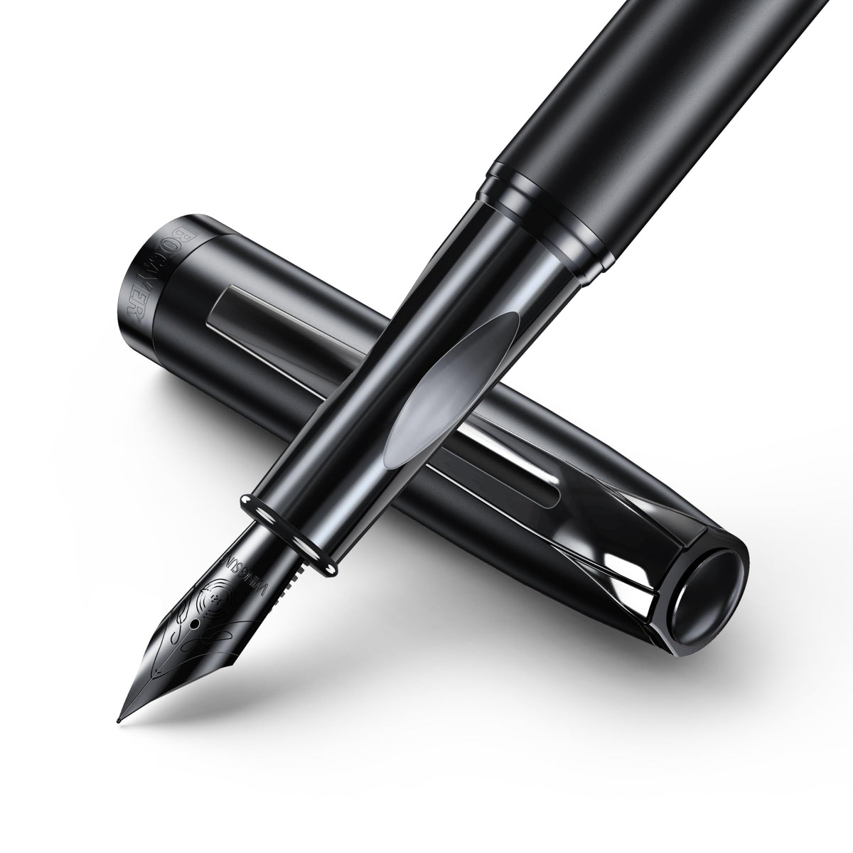 samurai Fountain Pen Set,Hand Polished Medium Nib,Calligraphy Nib(Bent Nib),Includes 8 Ink Cartridges,Ink Refill Converter*2 And Gift Box,Best Pen Gift Set for Men & Women(Black )