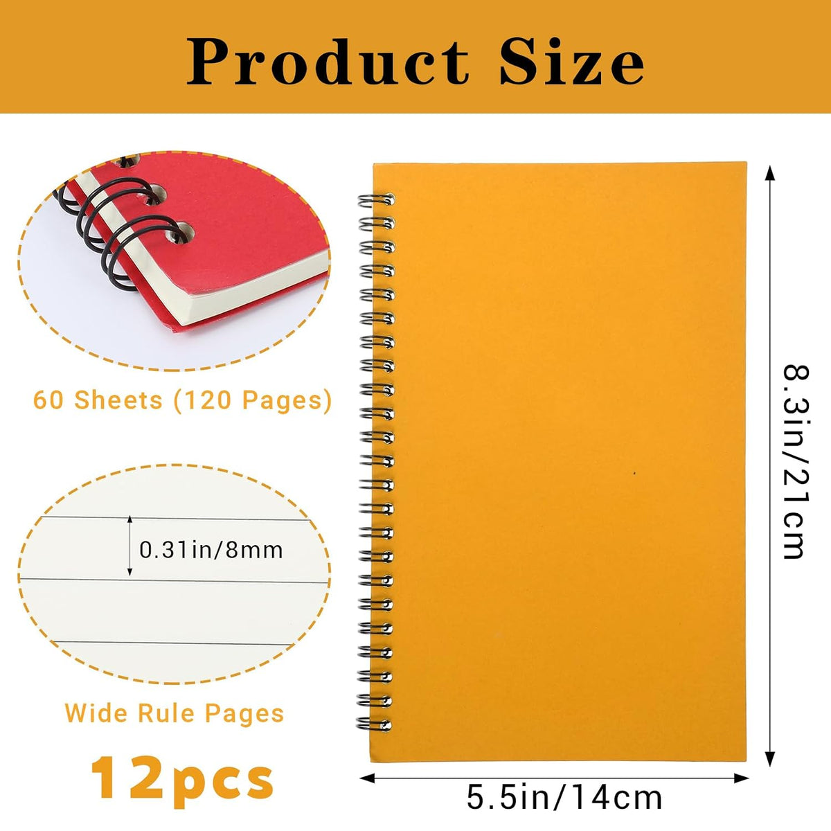 Nodaaiie 12 Pack A5 Spiral Notebook, College Ruled, 120 Pages, 12 Colors Spiral Journal for Office, Students, Business, Journal, Note Taking, 8.3 x 5.7 Inch