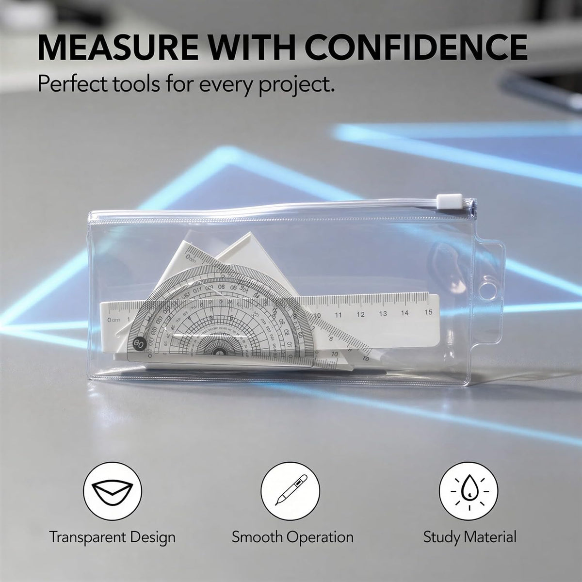 10 Pcs Ruler Set, Transparent Plastic Triangular Rulers, Protractors and Straightedge, Double Sided Metric and Imperial Scales, Clear Markings for Drawing and Drafting