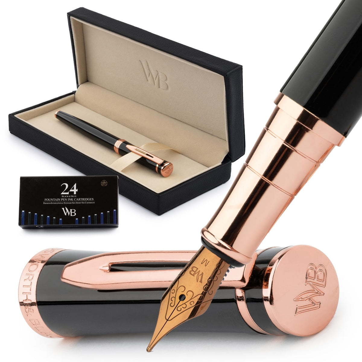 Wordsworth & Black Luxury Fountain Pen Set for Writing, Medium Nib, Silver