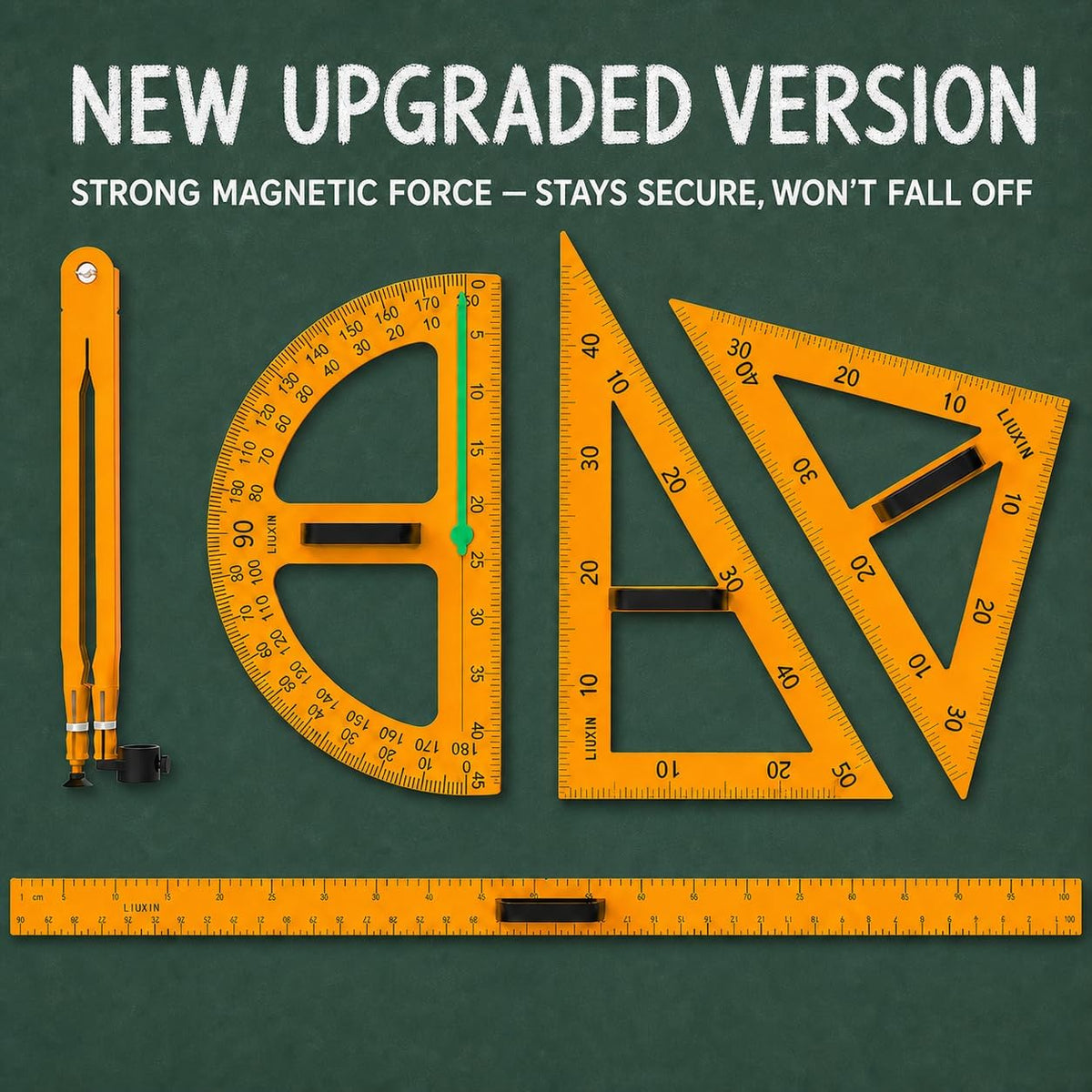 39 Inch Strong Magnetic Straight Ruler and Protractor Geometry Teaching Kit