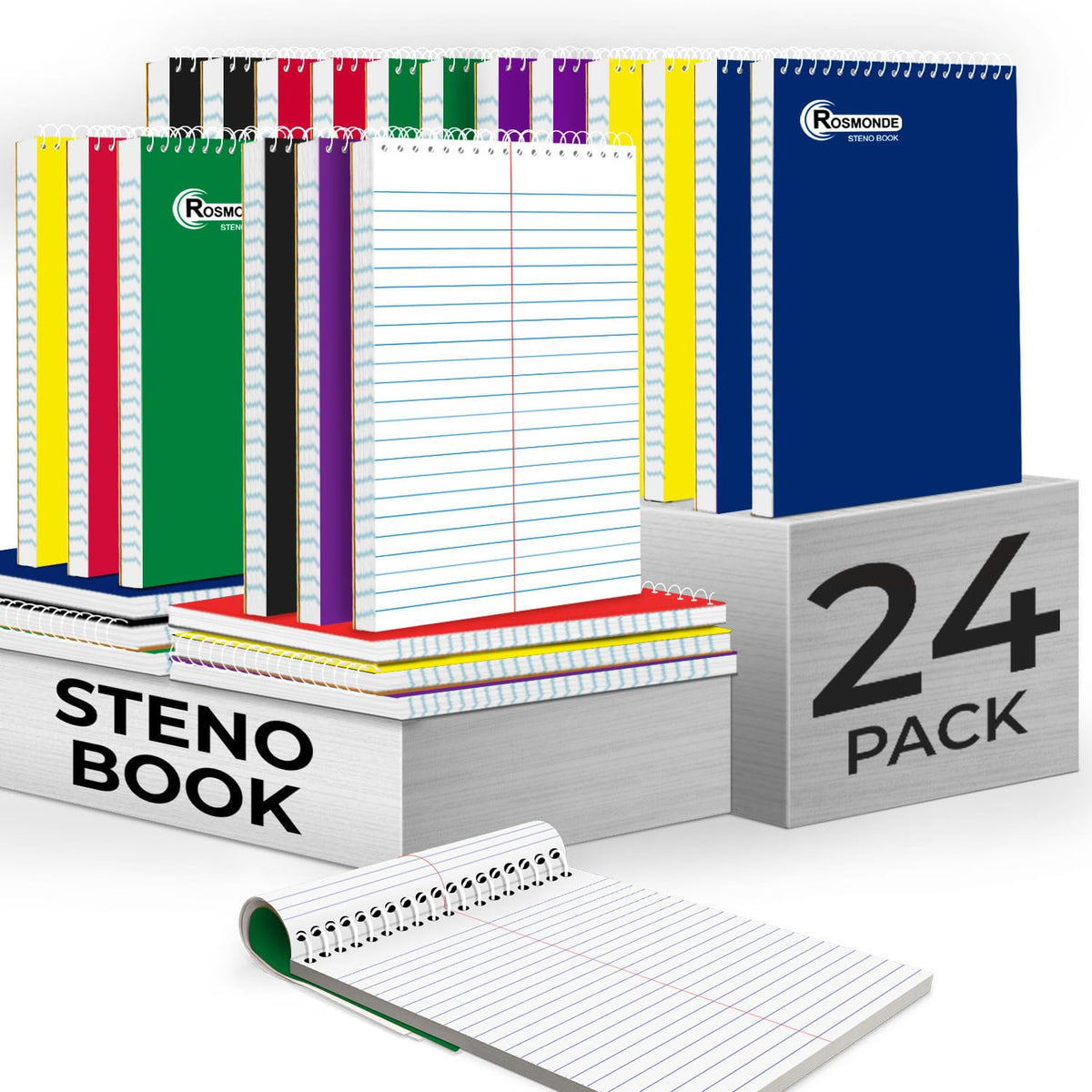 Rosmonde Spiral Steno Pads 12 Pack, 6 x 9, Gregg Ruled Steno Pad,80 Sheets