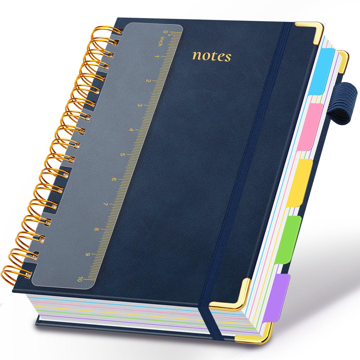 Hardcover Spiral Notebook 8"x10" Journal Notebook with Tabs and Removable Dividers 300 Pages 5 Subject Notebook College Ruled, Faux Leather Spiral Bound Notebook for Women School Work (Purple)