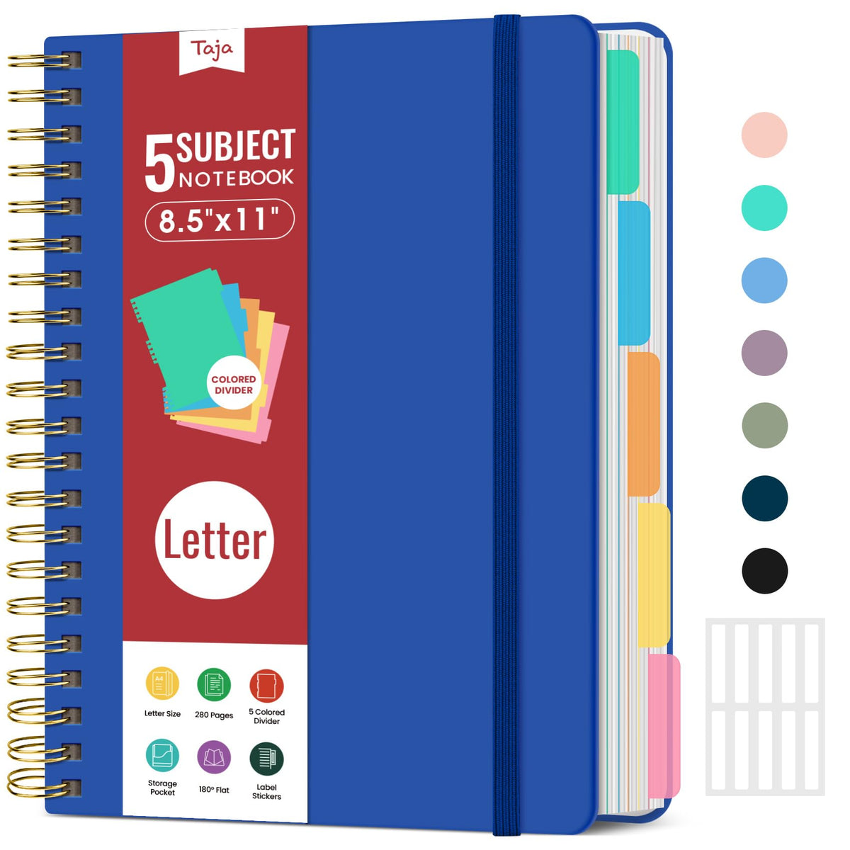 Taja Spiral Notebooks for Work 5 Subject Notebook with Removable Dividers