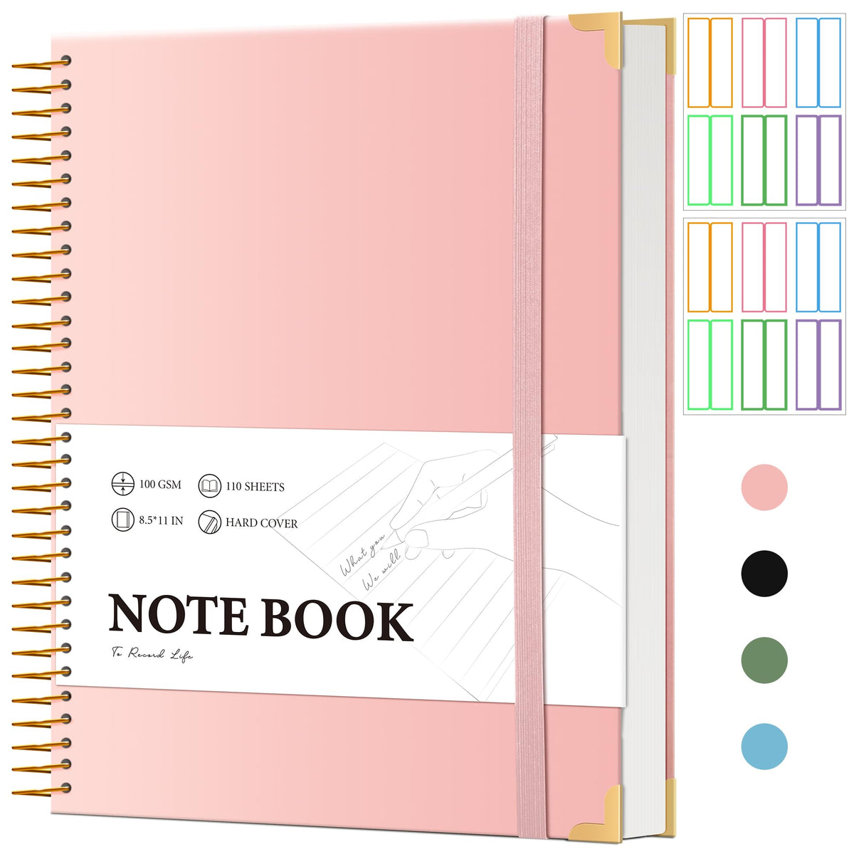 Large Hardcover Spiral Notebook College Ruled 8.5 X 11 with Stickers, Blue