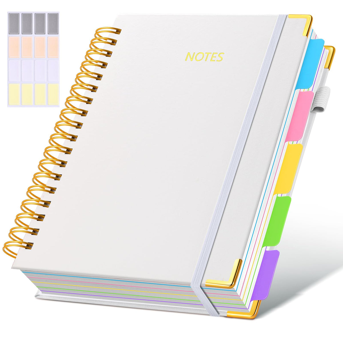 Hardcover Spiral Notebook journal with Removable Dividers Tabs, 300 Pages Leather 5 Subject Notebook College Ruled, 8"x10" Large B5 Notebooks for Work School Note taking, Lined Journal for Women,Green