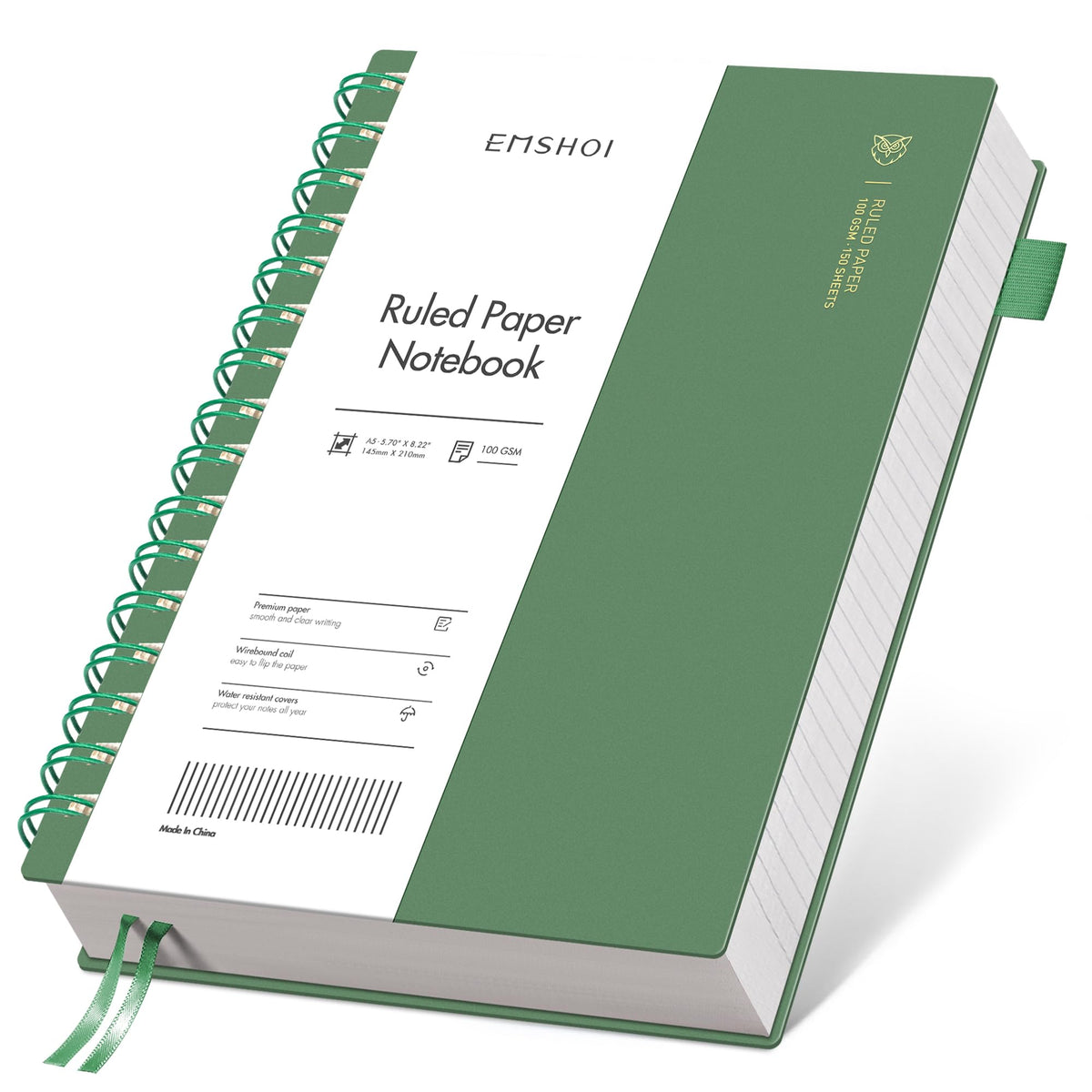 EMSHOI Lined Spiral Journal Notebook, 300 Pages, A5 Size (5.7'' x 8.2'')