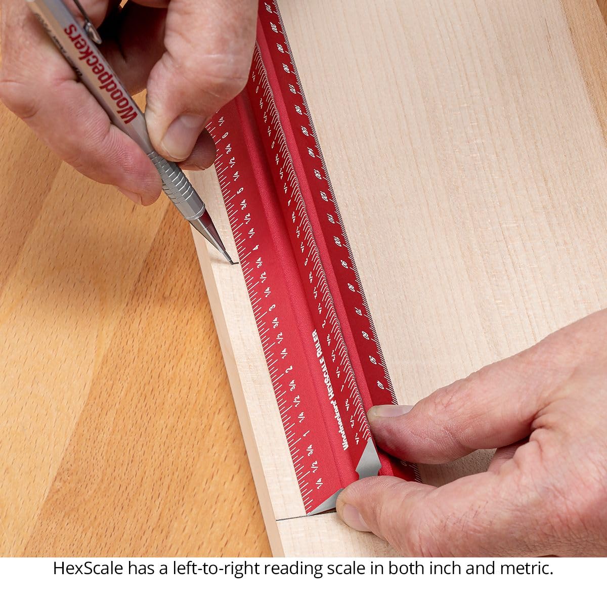 Woodpeckers Hexscale Rule, 36 Inch / 900MM, 6-in-1 Woodworking Ruler with Stop, Inch, Metric & Centering Scales, R2L & L2R Measuring, Architect Style