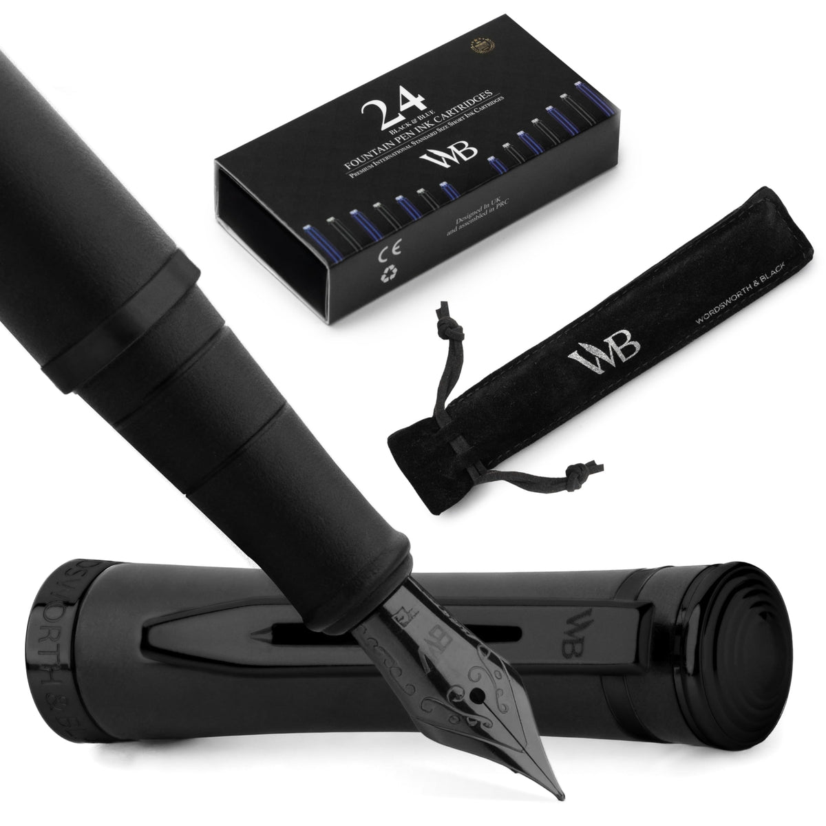 Wordsworth & Black Fountain Pen Set for Writing, Extra Fine Nib, Silver