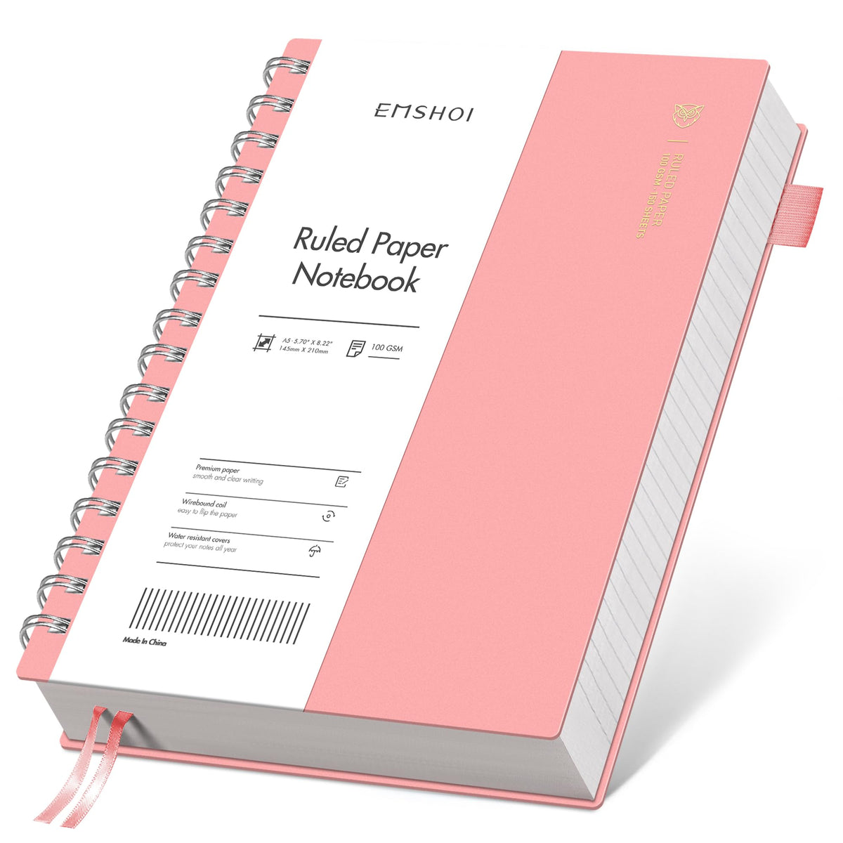 EMSHOI Lined Spiral Journal Notebook, 300 Pages, A5 Size (5.7'' x 8.2'')