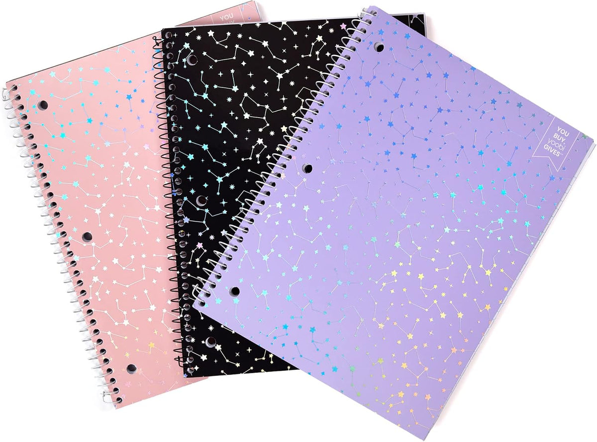 Yoobi College Ruled Spiral Notebooks, 3-Pack, Celestial, 150 Sheets