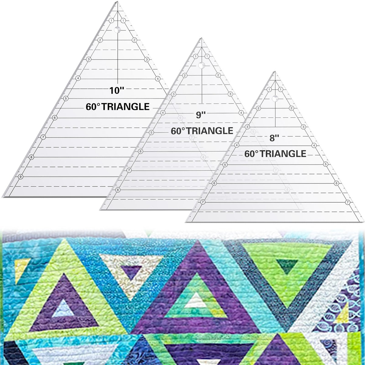Kigley 3 Pcs 30 45 60 Degree Triangle Ruler for Quilting 10 Inch Acrylic Template Rulers Quilting Sewing Layer Cake Patchwork Supplies for Cutting Pattern DIY Craft(Clear)