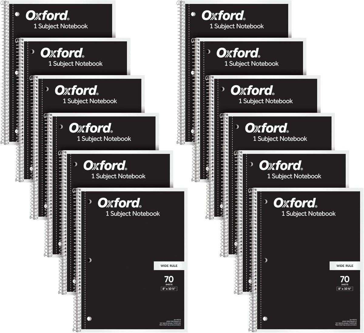 Oxford Spiral Notebook Bulk 12 Pack, 1 Subject, College Ruled, Black