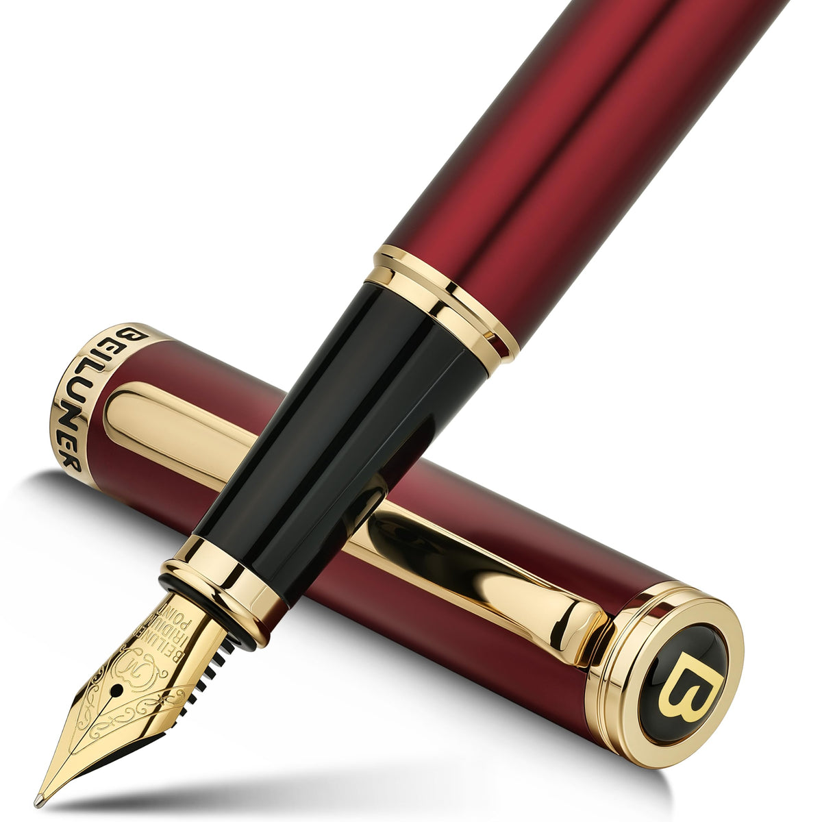 BEILUNER Blue Fountain Pen, 24K Gold Accents,24K Gilded Nib(Medium)