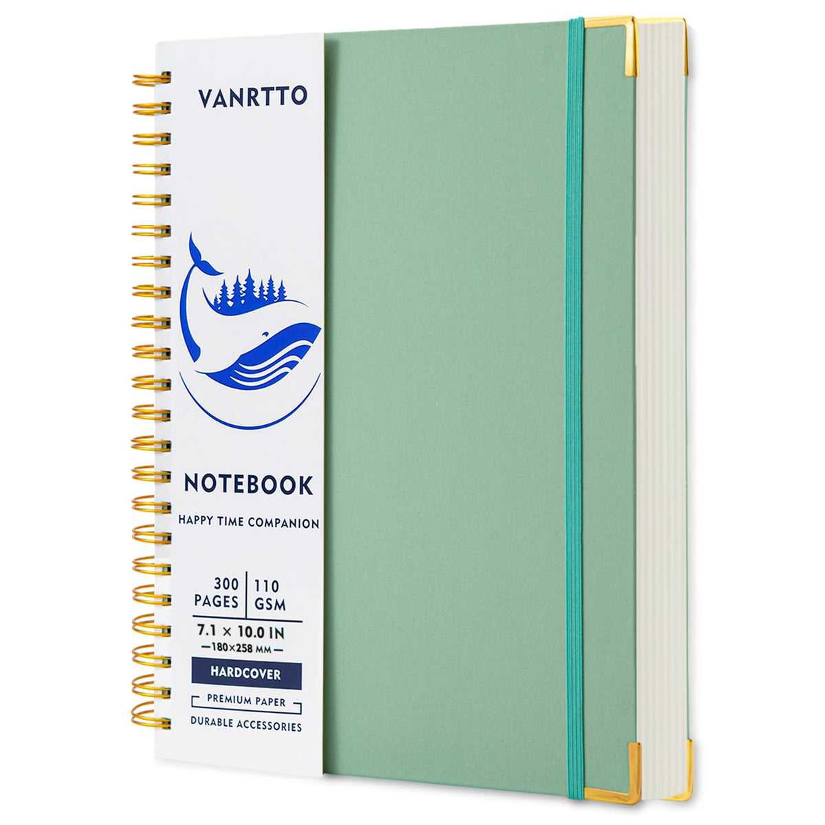 VANRTTO Hardcover College Ruled Spiral Notebook 8.5x11 IN A4 for Work Green