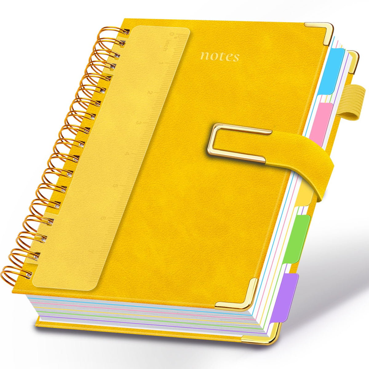 Hardcover Spiral Notebook College Ruled, 6.2"x 8.2" Leather Journal Notebook with Magnetic Closure, 300 Pages 5 Subject Notebook with Dividers Tabs Journal for Women Men, Work, School(Sage Green)