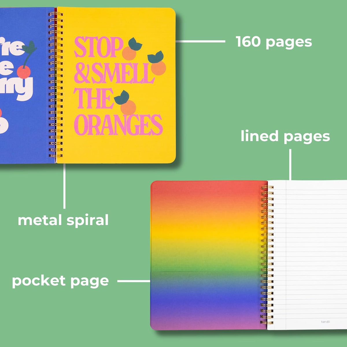 ban.do Small Colorful Spiral Notebook (Mid-Century Stripe)