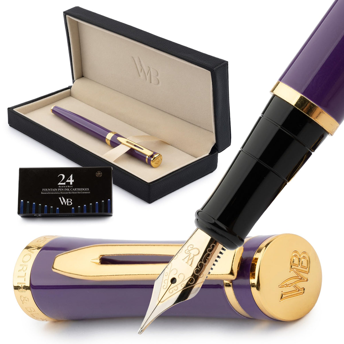 Wordsworth & Black Luxury Fountain Pen Set for Writing, Medium Nib, Silver