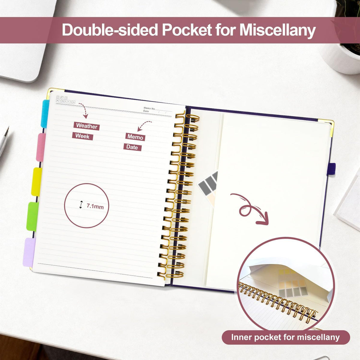 Hardcover Spiral Notebook Journal with Removable Dividers Tabs